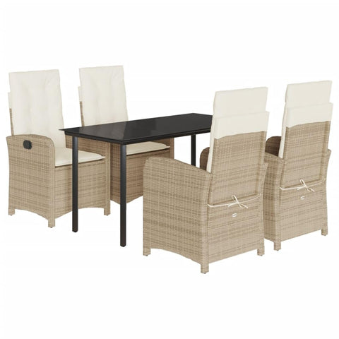 vidaXL Garden Dining Set with Cushions 5 Pieces, Dining Table and Chairs, Patio Terrace Furniture Set, Synthetic Rattan Beige