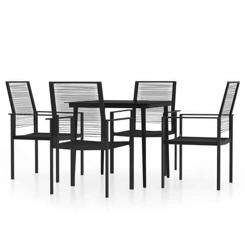 vidaXL 5-Piece Outdoor Patio Dining Set - Compact Glass Tabletop and PVC Hollow Rattan Chairs - Black - Requires Assembly