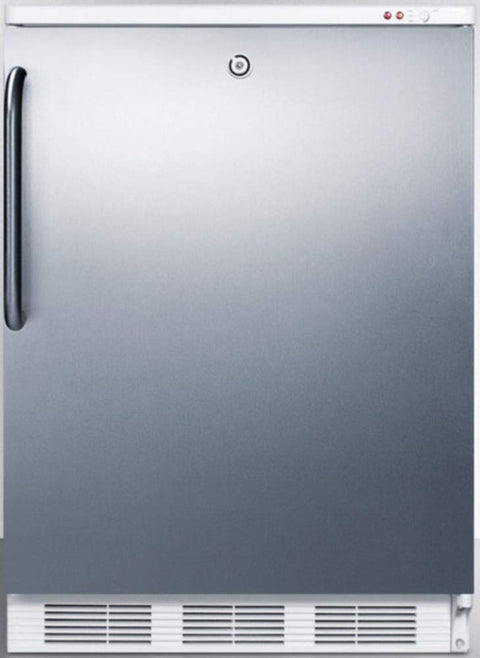 Freestanding medical all-freezer capable of -25 C operation, with front lock, wrapped stainless steel door and towel bar handle