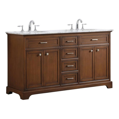 Elegant Decor Americana 60" Wood Double Bathroom Vanity in Brown Teak