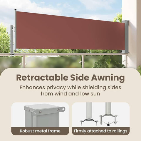 vidaXL Patio Retractable Side Awning 31.5"x118.1" Brown | Retractable design for flexible shade options, Made of UV and water-resistant polyester,