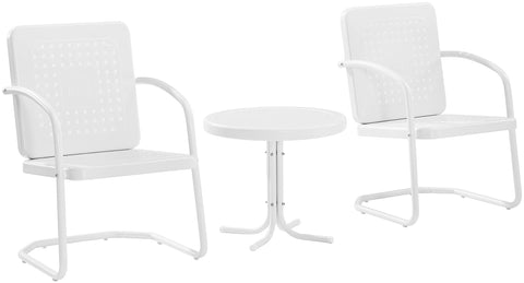 Bates 3Pc Retro Outdoor Chair Set White Gloss/White Satin - Side Table & 2 Armchairs