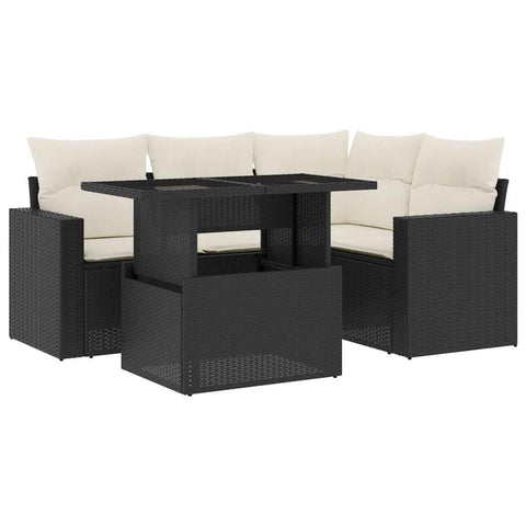 vidaXL Patio Sofa Set with Cushions 5 Piece, Garden Lounge Set, Outdoor Conversation Set, Sectional Sofa for Garden, Modern Style, Black Poly Rattan