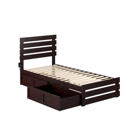 Oxford Twin Extra Long Bed with Footboard and 2 Drawers in Espresso