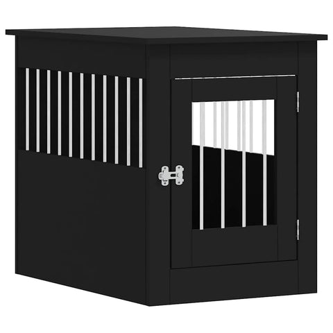 vidaxl Dog Crate Furniture - Indoor Puppy Kennel End Table Black - Engineered Wood & Steel - Ventilated Design, Lockable Door, 2-in-1 Function - Suitable for Living Rooms