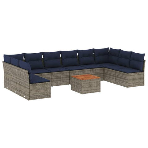 vidaXL Patio Sofa Set with Cushions 11 Piece, Outdoor Conversation Set, Patio Furniture Set for Balcony Garden, Modern Style, Gray Poly Rattan