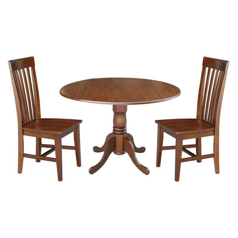 IC International Concepts 42" Dual Drop Leaf Table with 2 Slat Back Dining Chairs - 3 Piece Dining Set