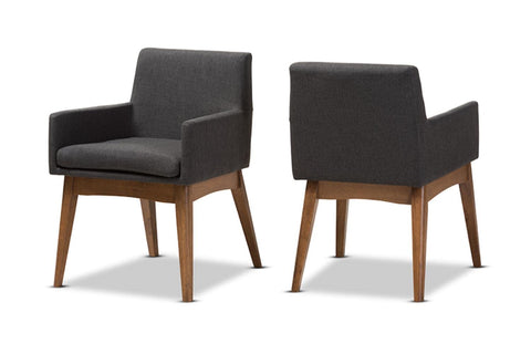 Baxton Studio Nexus Mid-Century Modern Walnut Wood Finishing Dark Grey Fabric Dining Armchair