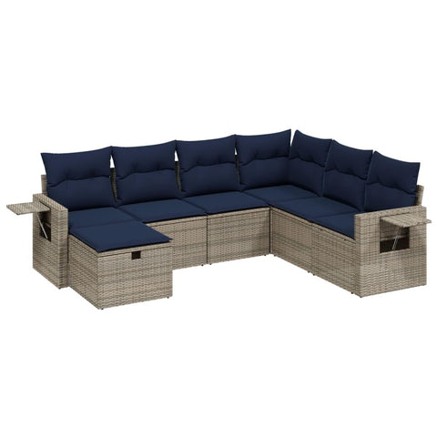 vidaXL Patio Sofa Set with Cushions 7 Piece, Outdoor Conversation Set, Sectional Sofa for Balcony Garden, Modern Style, Gray Poly Rattan