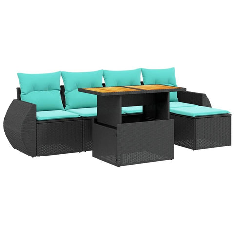 vidaXL Patio Sofa Set with Cushions 6 Piece, Outdoor Conversation Set, Sectional Sofa for Balcony Garden, Modern Style, Black Poly Rattan