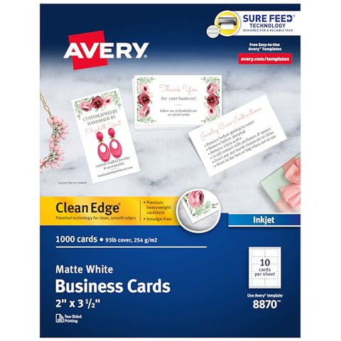 True Print Clean Edge Business Cards Inkjet 2 X 3.5 White 1000 Cards 10 Cards/sheet 100 Sheets/box