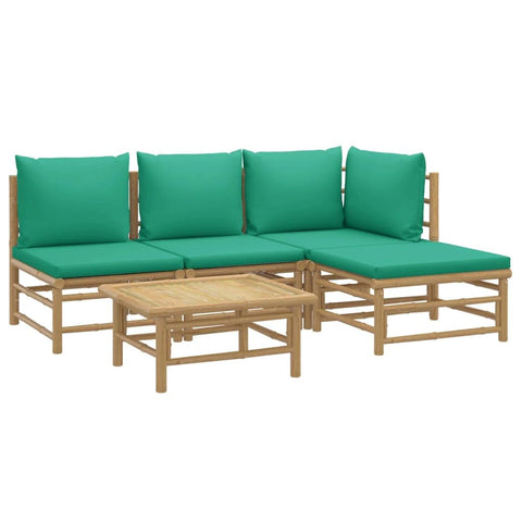 vidaXL Patio Furniture Set 5 Piece, Sectional Sofa with Cushions, Patio Lounge Set with Coffee Table for Garden Lawn Porch Backyard, Bamboo