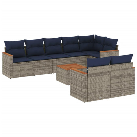 vidaXL Patio Sofa Set with Cushions 9 Piece, Outdoor Conversation Set, Patio Sectional Sofa for Balcony Garden, Modern Style, Gray Poly Rattan