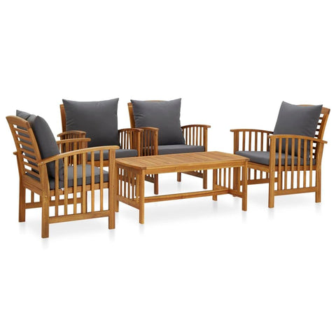 vidaXL Patio Furniture Set 5 Piece, Patio Bench Seat with Coffee Table, Wooden Dining Set for Garden Balcony Porch, Modern, Solid Wood Acacia