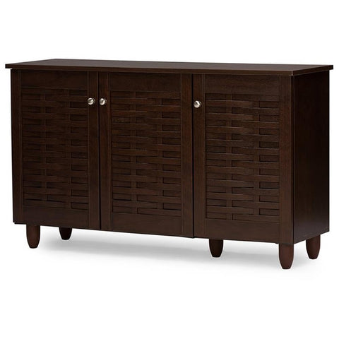 Baxton Studio Wholesale Interiors Winda Modern and Contemporary 3-Door Dark Brown Wooden Entryway Shoes Storage Cabinet