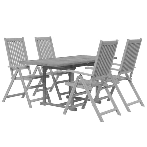 vidaXL 5-Piece Extendable Outdoor Dining Set, Solid Acacia Hardwood, Foldable and Adjustable Chairs, Easy-Assembly, Weather-Resistant, Farmhouse Style