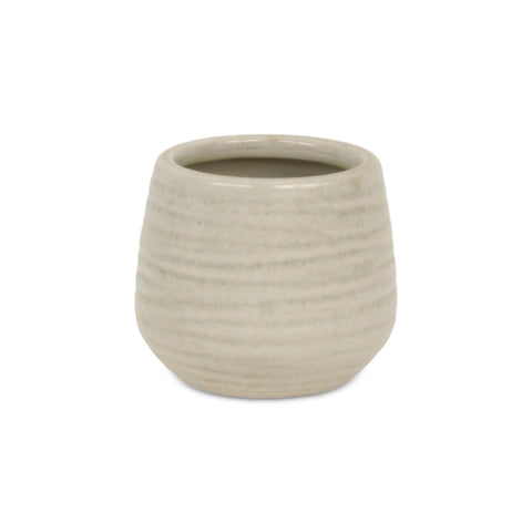 Cheungs Fairloam Round Curved Wave Lined Pattern Ceramic Pot- Small - White