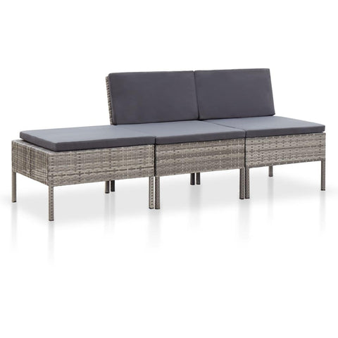 vidaXL 3 Piece Garden Lounge Set with Cushions Poly Rattan Gray