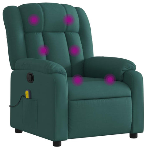 vidaXL Dark Green Fabric Massage Recliner Chair - Manual Reclining Armchair with Vibration Massage, Side Pocket for Living Room, Bedroom, Home Office