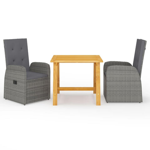 vidaXL Patio Dining Set 3 Piece, Outdoor Dining Table Set with Wood Tabletop, Rattan Chairs with Cushions, Conversation Set, Farmhouse Modern, Gray