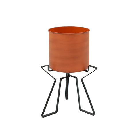 Overstock Achla Designs 15" H Cylinder Burnt Sienna Galvanized Steel Planter Pot w/Black Wrought Iron Plant Stand