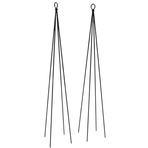 Container Plant Trellis, Pack of 2, 34 Inch Wrought Iron Garden Supports with Loop Top, Black Powder Coated
