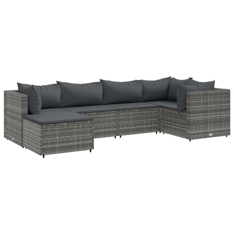 vidaXL Set of 6 Garden Sofas with Grey Polyrattan Cushions