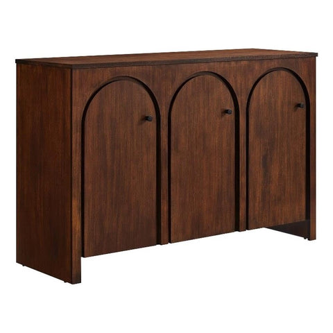 Modway Appia 53.4 Inch 3 Door Storage Cabinet in Walnut Wood Veneer - Arched Door Accent Credenza - Modern Sideboard - Adjustable Shelf Buffet - Mid-Century Storage Furniture - Console TV Stand