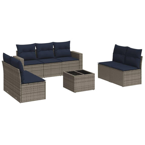 vidaXL Patio Sofa Set with Cushions 8 Piece, Outdoor Sectional Sofa, Conversation Set for Balcony Garden, Patio Furniture, Gray Poly Rattan