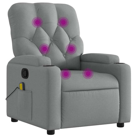 vidaXL Fabric Massage Recliner Chair for Living Room, Home Theater, 6-Point Vibration Massage, Adjustable Back & Footrest, Cup Holders, Light Gray