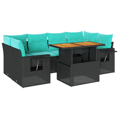 vidaXL 7 Piece Patio Sofa Set with Cushions Black Poly Rattan, Garden Sofa Set, Garden Lounge Set, Sofa for Garden, Outdoor Sofa Set