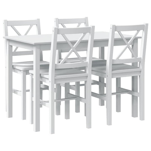 vidaXL Dining Set White Pine Wood 5 Piece Durable Dining Table