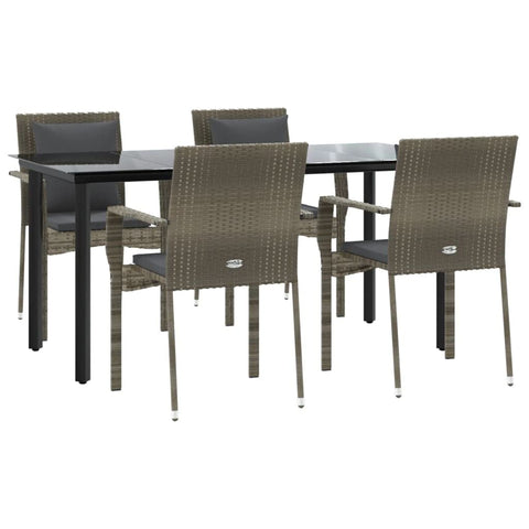 vidaXL Patio Dining Set 5 Piece, Outdoor Rattan Wicker Table and Chair Set with Glass Tabletop, Patio Conversation Set, Black and Gray Poly Rattan