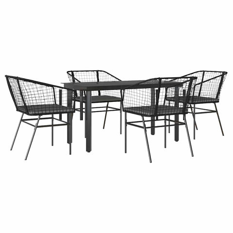 vidaXL 5 Piece Patio Dining Set with Cushions - Black Poly Rattan Outdoor Furniture for Garden, Patio, or Deck - Durable Frame, Removable Covers, Tempered Glass Tabletop