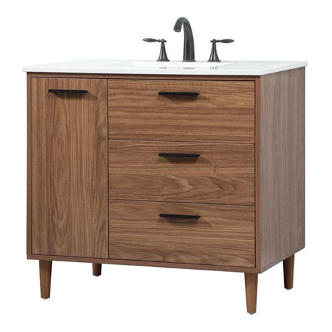 Elegant Decor Baldwin 36" Aluminum MDF Single Bathroom Vanity in Walnut Brown