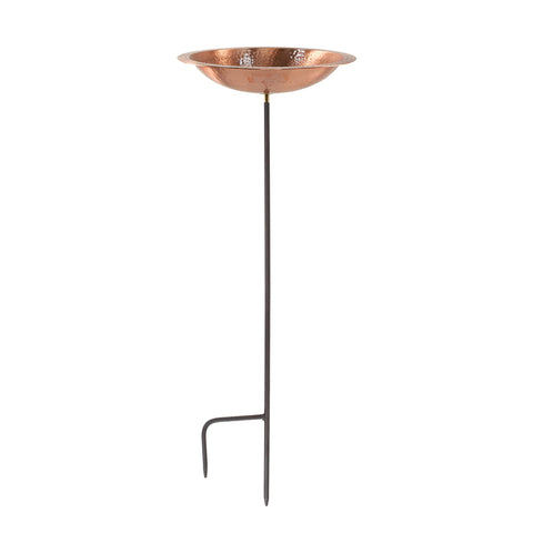 Achla Designs 201-3017 Hammered Solid Bowl w/Rim w/Stake Birdbath, Satin Copper