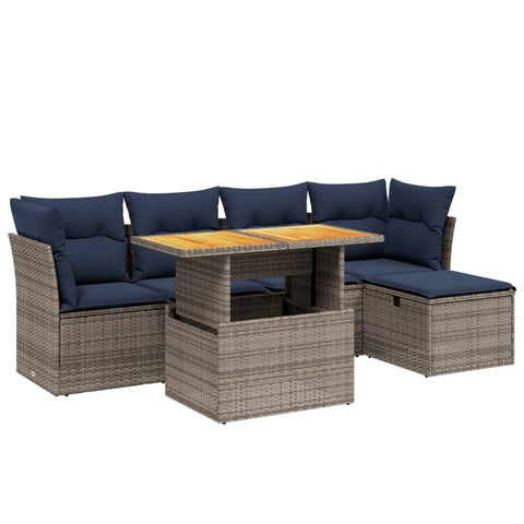 vidaXL Patio Sofa Set with Cushions 6 Piece, Outdoor Conversation Set, Sectional Sofa for Balcony Garden, Modern Style, Gray Poly Rattan