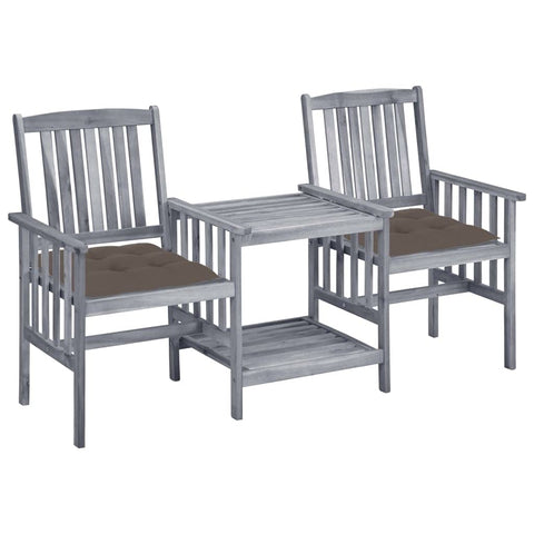 vidaXL Solid Acacia Wood Patio Chairs with Tea Table and Cushions Garden Outdoor Wooden Dining Bistro Dinner Set Seat Seating Furniture
