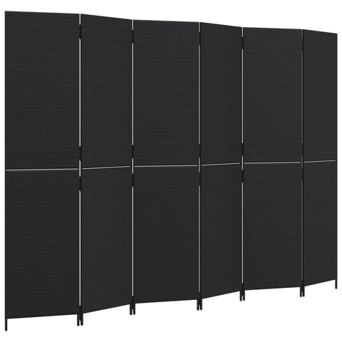 vidaXL - 6 Panel Room Divider - Black Poly Rattan - Indoor/Outdoor Privacy Screen for Bedroom, Living Room, Office - 115.7" x 78.7"