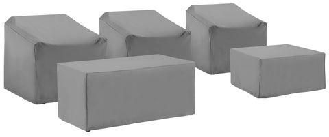 5Pc Outdoor Sectional Furniture Cover Set Gray - 3 Chairs, 1 Coffee Table, & 1 Square Table/Ottoman
