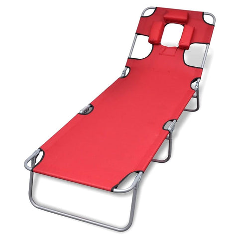 vidaXL Reclining Sunlounger Red Patio Beach Camp Folding Chair Daybed Sunbed