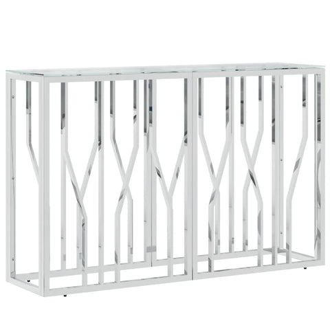 vidaXL Stainless Steel and Tempered Glass Console Table - Modern Accent for Living Room, Entryway, Silver Rectangular Sofa Table