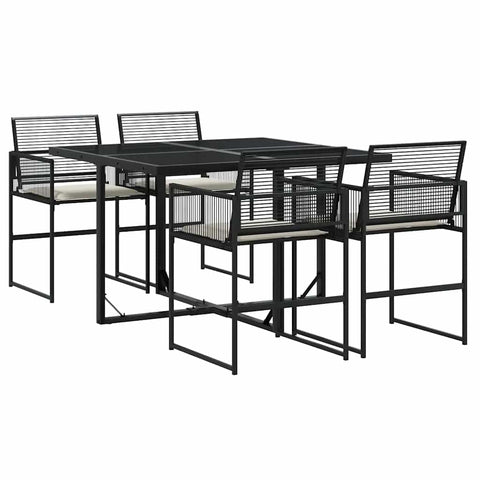 vidaXL 5 Piece Garden Furniture Set with Cushions Black Synthetic Rattan Outdoor Dining Set Garden Dining Furniture Garden Table and Chairs