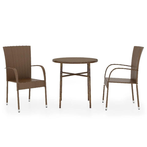 vidaXL Outdoor 3-Piece Patio Dining Set - Poly Rattan Material - Weather - Stackable Chairs - Easy to Clean - Brown