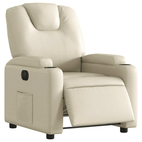 vidaXL Electric Recliner Armchair - Cream Faux Leather Reclining Chair with Motorized Adjustments, Cup Holders, Side Pocket for Living Room, Bedroom