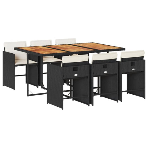 vidaXL 7 Piece Garden Dining Set and Cushions Synthetic Rattan Black