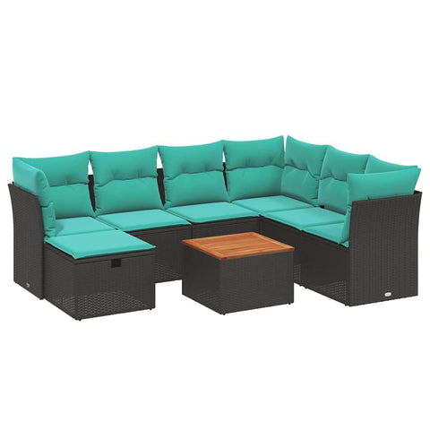 vidaXL Patio Sofa Set with Cushions 8 Piece, Outdoor Conversation Set, Sectional Sofa for Balcony Garden, Modern Style, Black Poly Rattan