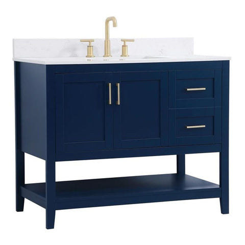 Elegant Decor Aubrey 42" Solid Wood Single Bathroom Vanity w/Backsplash in Blue