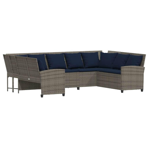 vidaXL Gray Patio Sofa - Poly Rattan Outdoor Furniture, L-Shaped Garden Seating with Cushions, Gray/Navy Blue, Modular Design