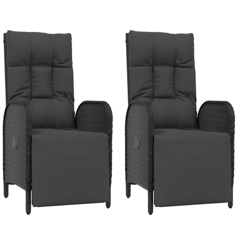 vidaXL Outdoor Reclining Chairs with Cushions 2 Pcs Poly Rattan Black Adjustable Comfort Durable Weather Resistant Stylish Garden Seating Chair Seat Armchair Recliner Lawn Lounge Dining